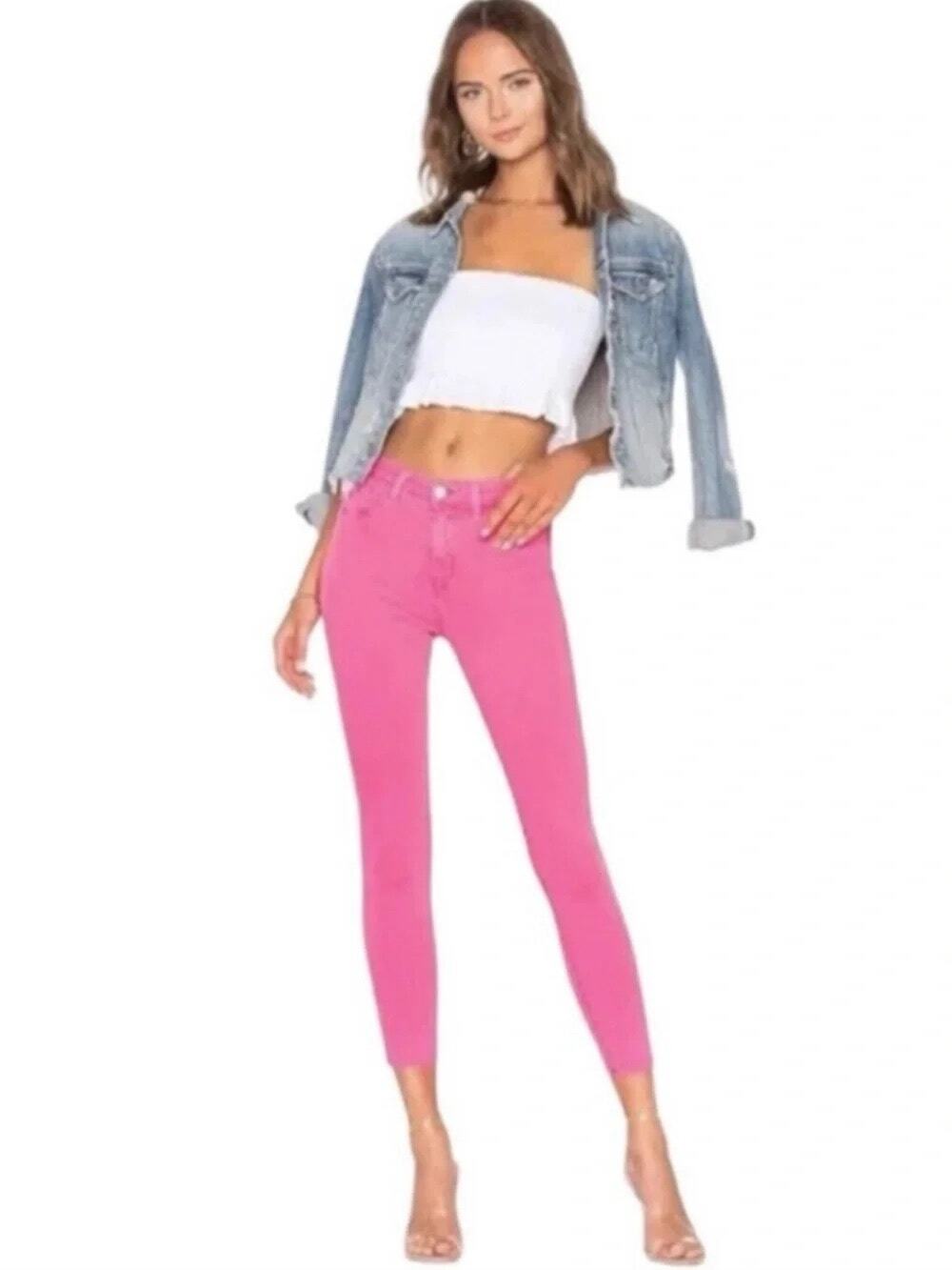 L'Agence Margot High Rise Skinny Jeans Size 29 Pink Stretch Ankle Crop Trousers